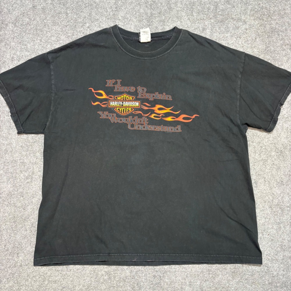 Vintage 2005 Harley-Davidson Meredith New Hampshire Graphic T-Shirt Black 2XL